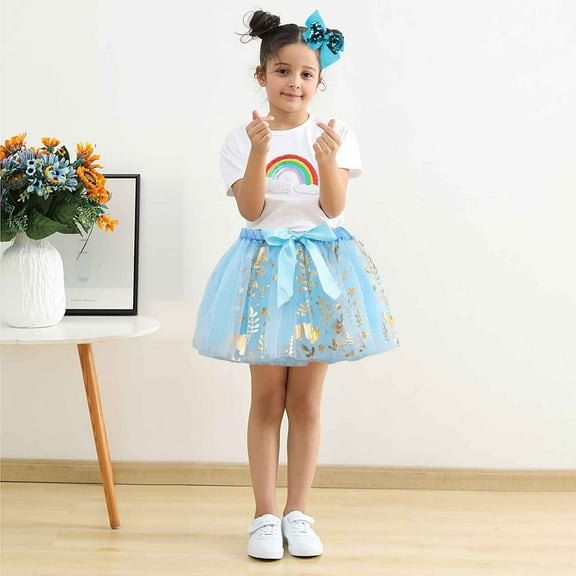 GBSYEWXS Mini Skirts For Girls Child Patchwork Print Skirt Blue Size 9-11 Years