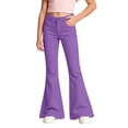 thumbnail image 5 of CUZIBR Girls Flared Pants High Waist Solid Color Classic Bell Bottom Stretch Casual Streetwear Trousers With Front Pockets For Kids Back To School Fashion Bottoms,Purple,11-12 Years, 5 of 6