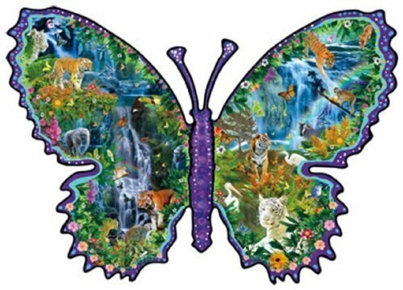 SUNSOUT INC - Rainforest Butterfly - 1000 pc Special Shape Jigsaw Puzzle by Artist: Alixandra Mullins - Finished Size 24" x 35" - MPN# 95571