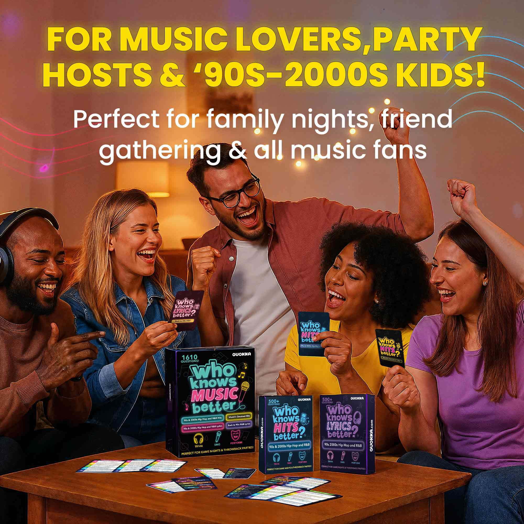 QUOKKA Card Game for Adults - Who Knows Music Better? Card Games - 4 Pack Ultimate Music Game Box