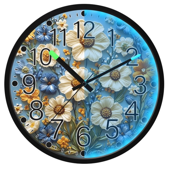 Ryvnso Flower Patern2 12 Inch Night Light Wall Clock Silent Battery Operated Luminous Clocks