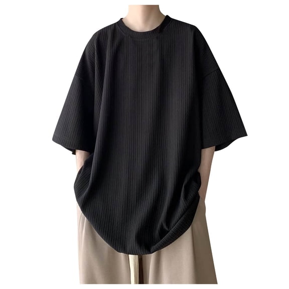Gbsyewxs Mens Shirts Half Sleeve Crew Neck Solid Color Ribbed Loose Summer Shirts For Men Black