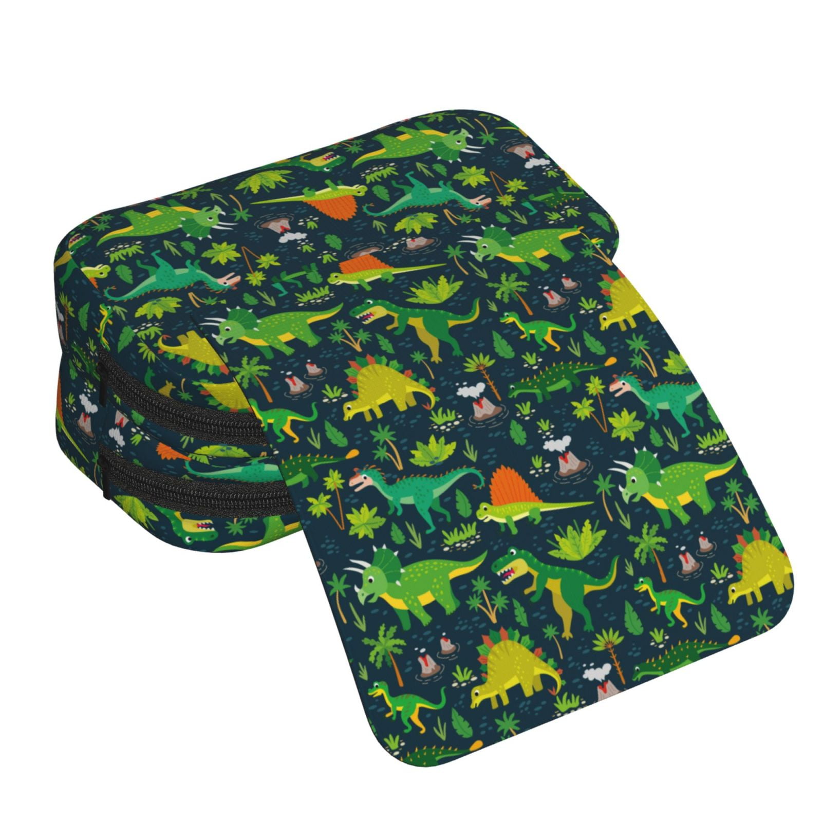 Rateoe Dinosaurs Pattern Double Clamshell Pen Case, Storage Organizer with Two Zipper Compartments– Holds Up to 50 Pencils & Pens