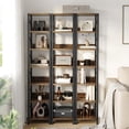 thumbnail image 3 of Ourlova Bookshelf - Narrow Bookcase Tall Skinny Storage Rack Shelf - 6 Tier Standing Bookshelves Metal Frame Rustic Display Racks Industrial Book Shelf for Bedroom/Living Room/Home/Office - Brown, 3 of 8