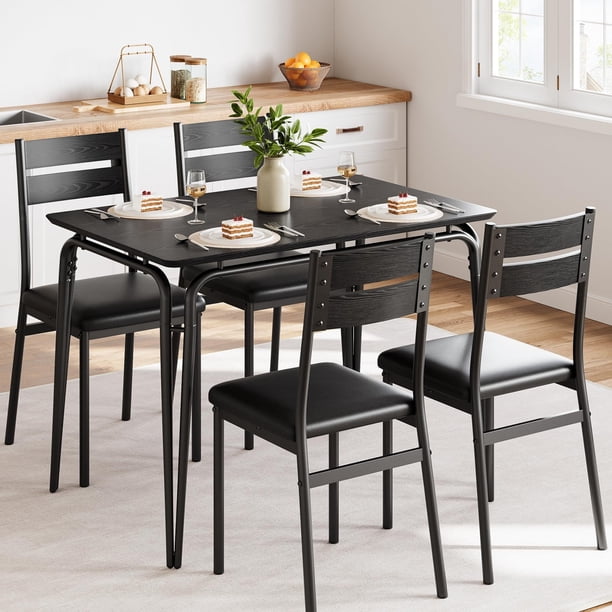 5 - piece kitchen negra dining mesa set para 4: rectangular wood top con 4 cushioned sillas para small spaces y apartments