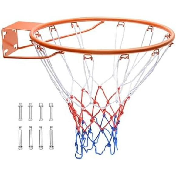 Basketball Rim, Wall Door Mounted Basketball Hoop, Heavy Duty Q235 Basketball Flex Rim Goal Replacement with Net, Standard 18" Indoor and Outdoor Hanging Basketball Hoop for Kids Adults Orange One