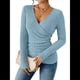 thumbnail image 2 of Camisa de Larga para Mujer, Cuello en V, Punto Acanalado, Suéter Ajustado con Botones, Blusa Informal de Trabajo para Otoño Azul L, 2 of 9