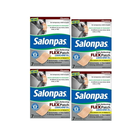 Salonpas Pain Relieving Flex Patch Lidocaine 4%, 7 Count - Pack of 4