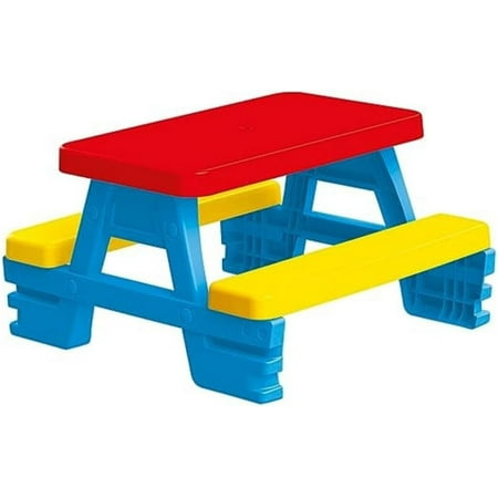 : Big Plastic Picnic Table for 4 - Blue, Red, Yellow - Indoor & Outdoor Use, 44lb Capacity, 44x77x71, Designed for Toddlers & Kids Ages 2+