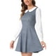 thumbnail image 4 of Vestido mini A-line de manga larga con cuello Peter Pan a cuadros para mujer Inspire Chic L azul, 4 of 6