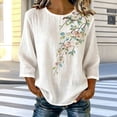 thumbnail image 4 of NTACZA Crew Neck Summer Tops for Women 2026 Floral Cotton And Linen Casual Blouses Relaxed Fit 3/4-Sleeve Shirts for Women, 4 of 7