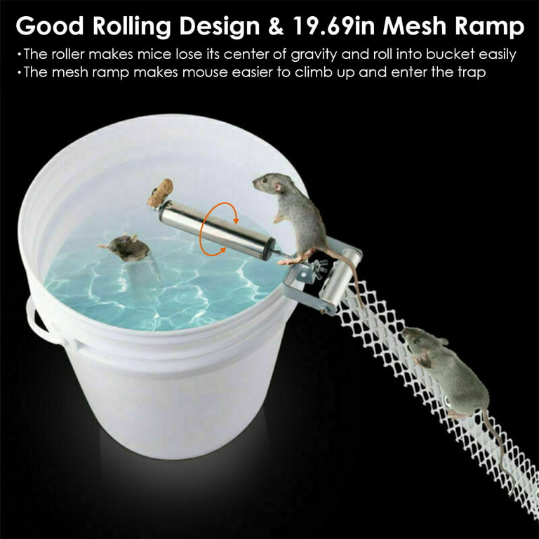 Rat Trap Bucket Spinner, Mouse Killer Roll Trap with 19.69in Mesh Ramp, Size: Medium