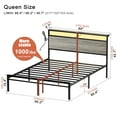 thumbnail image 3 of GUNAITO Queen Size Bed Frame with Wooden Headboard Metal Platform Bed with LED Lights and Charging Station Grey, 3 of 9