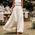 thumbnail image 7 of Zynoxe Womens Maxi Skirts Casual Ruched Elastic Drawstring High Waist Boho Skirts Versatile Elegant Dating Breathable Travel Boho Skirts White M, 7 of 7