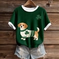 thumbnail image 4 of St. Patrick's Day Cute Puppy Animal Print Knitted Ribbed Short Sleeve T Shirt Casual Crewneck Tee Top for Daily Wear,Dark Green,L, 4 of 5