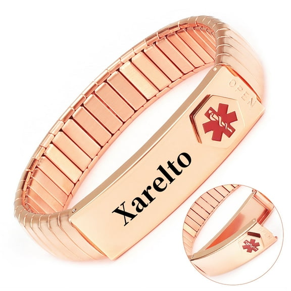 Wollet Stainless Steel Medical Alert Bracelet for WoMen, 7 Inch, Rose Gold, Engraved Xarelto