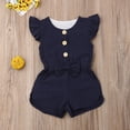 thumbnail image 3 of Mialoley Baby Girl's Solid Color Jumpsuit Ruffle Sleeve Button Down Bow Romper, 3 of 7