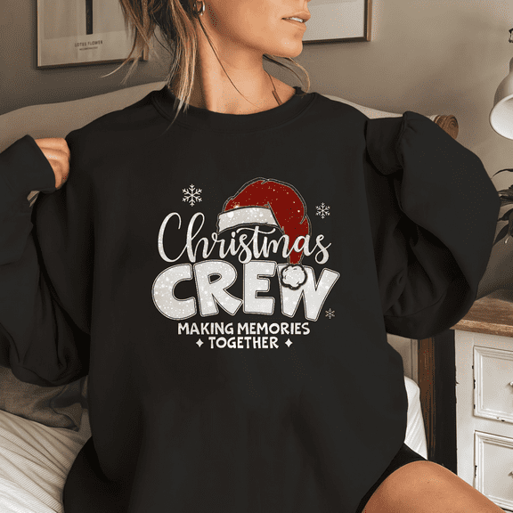 Cotton Black Family Christmas Making Memories Graphic Tee Top for Holidays Round-neck long-sleeved black S-3XL