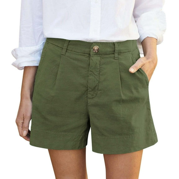 QIJUNTUO Women's High Waisted Linen Shorts Button Fly Business Casual Dressy Wide Leg Summer Office Shorts With Pockets Army Green