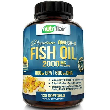 NutriFlair Premium Omega 3 Fish Oil Supplement, 120 Softgels - Enteric Coating Pills - Burpless, No Fishy Aftertaste - Triple Strength EPA 800mg + DHA 600mg - Joint, Heart and Brain Health (The Best Fish Oil Pills)