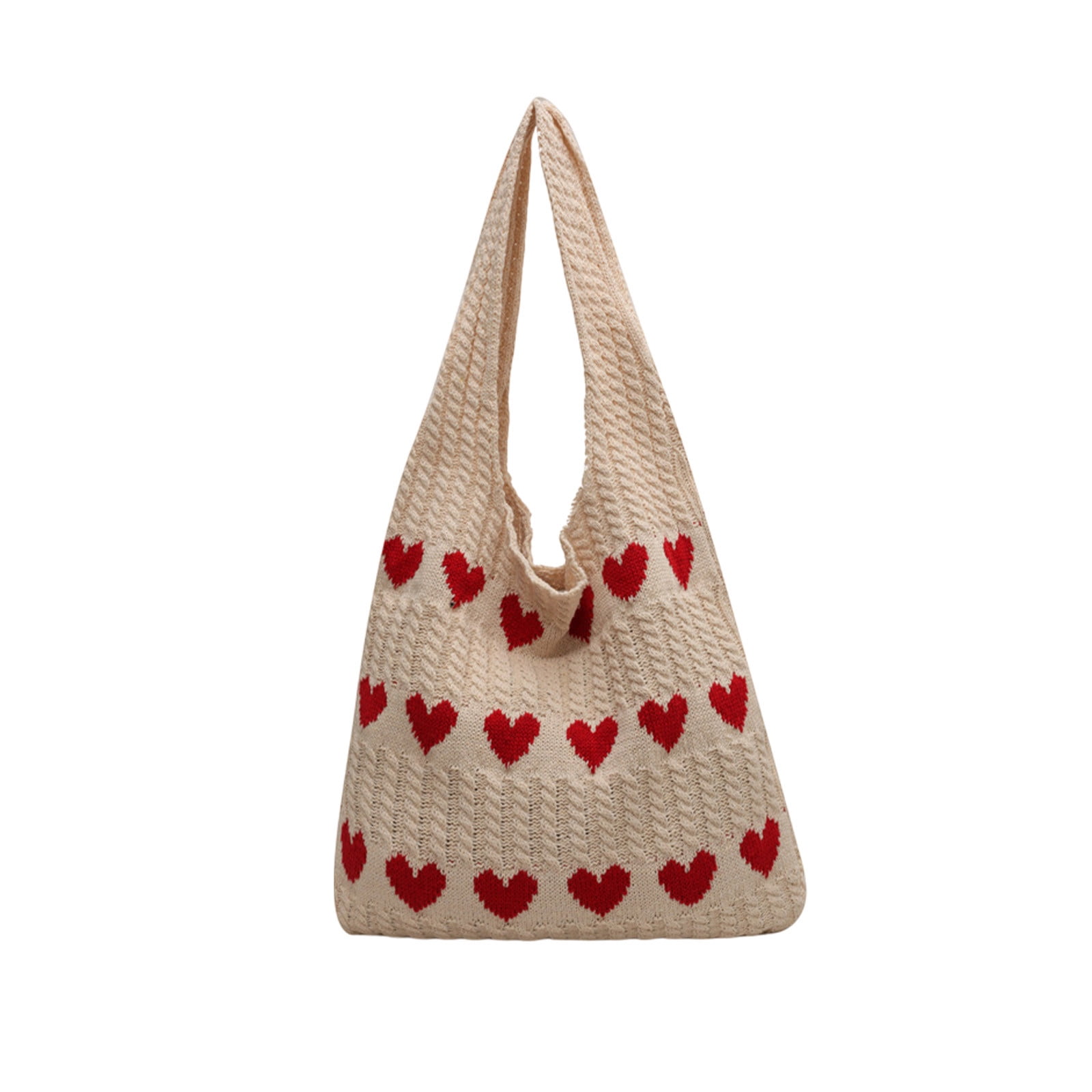 ★24-25FW新作★CALL ME BABY★Heart Logo Knit Tote Bag VBXOAE Knitted Tote Bag for Women Love Heart Design,Soft and