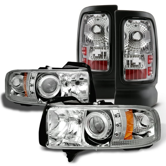 AKKON - For Dodge Ram 1500/2500/3500 Pickup Clear Dual LED Ring Projector Replacement Headlights   Tail Light Set