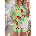 thumbnail image 6 of Women'S Soft Summer Floral Tropical Print V Neck Tee Short Sleeve Button Top Shorts 2 Piece Sets Green Bottom Fruit L, 6 of 8