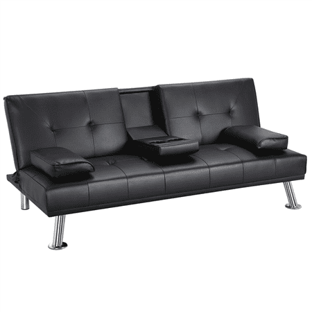 Buy Leather Sofa Bed Topeakmart Modern Faux Leather Futon Sofa Bed with Armrest Home Recliner Couch Home Furniture Black ()