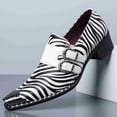 thumbnail image 2 of Men's Zebra Print Double Monk Strap Dress Shoes - Faux Leather Square Toe Loafers with Metal Buckles Slip-On, 2 of 6