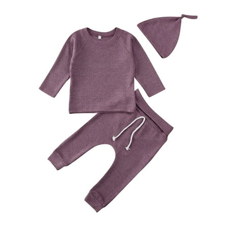 

Fanvereka Newborn Baby Casual Clothing Unisex Cute Long Sleeve Romper+Long Pants+Solid Hat