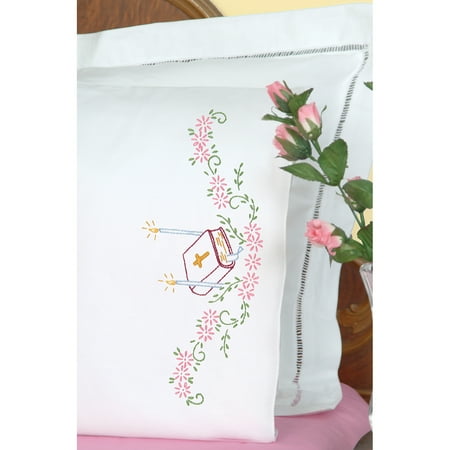 Jack Dempsey Pillowcase Lace - Jack Dempsey Bible Stamped Pillowcases With White Perle Edge