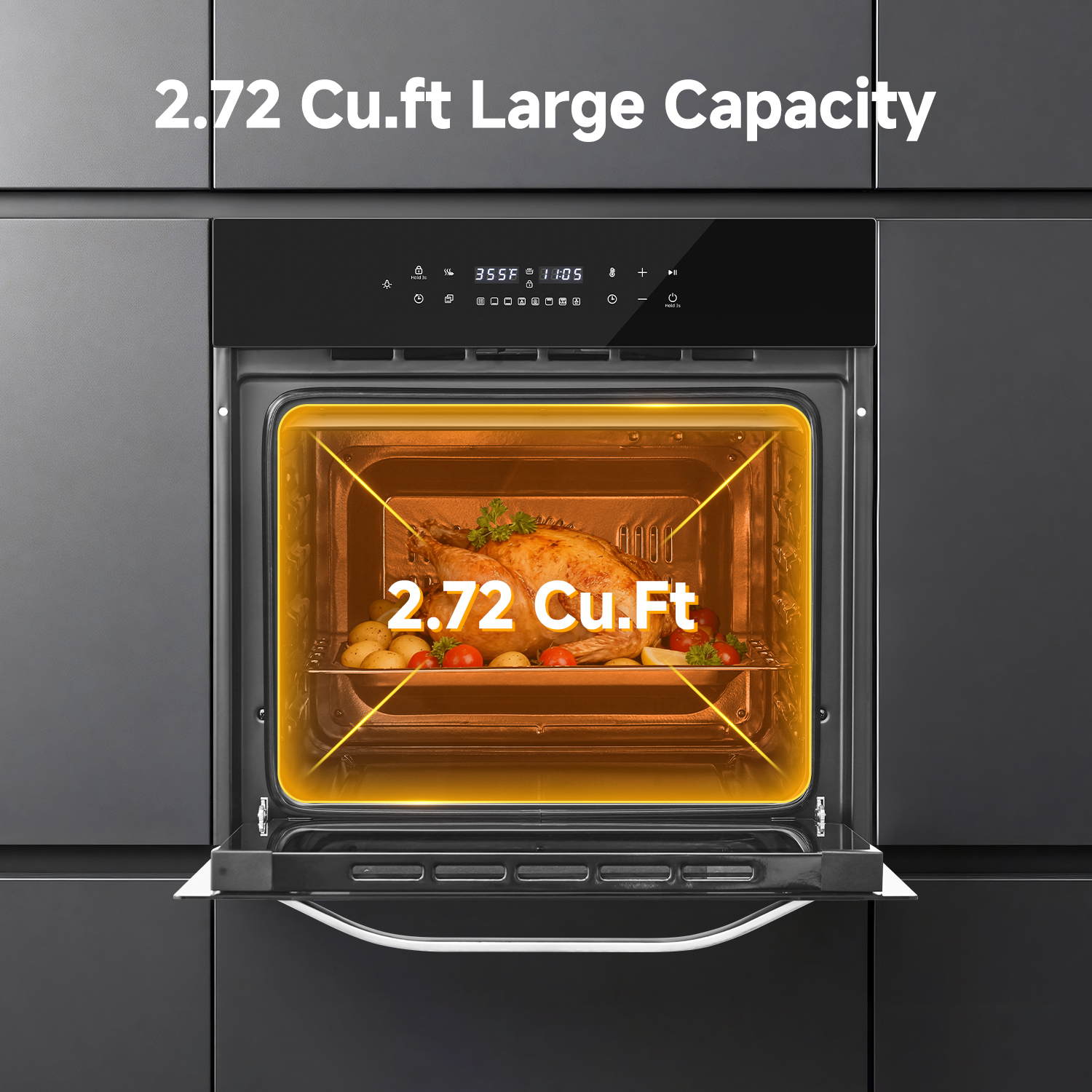 Electric Single Wall Oven 24inch Stainless Steel Built-in Electric Ovens, 2.75 Cu.ft