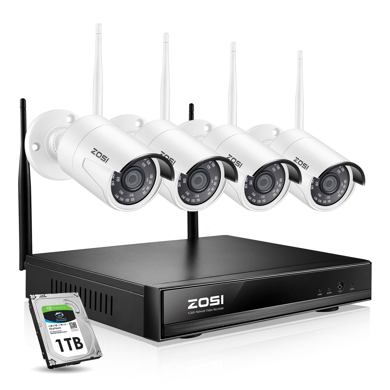 ZOSI H.265+ Wireless Security Camera System 8CH 1080P 1TB NVR and 4PCS 2.0MP Bullet Weatherproof