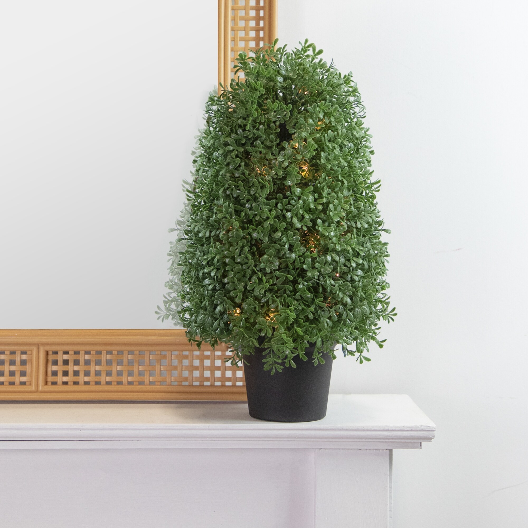 18" Pre-Lit Artificial Boxwood Cone Topiary Tree with Round Pot  Clear Lights - 9