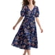 thumbnail image 1 of Vestido midi YESNO de verano con estampado floral con cuello en V y manga abullonada para mujer, 1 of 5