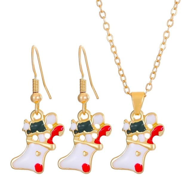 Conjunto de collar y aretes navideños Conjunto de joyas navideñas para fiesta Año nuevo Medias Yuyangstore Collar y Pendientes