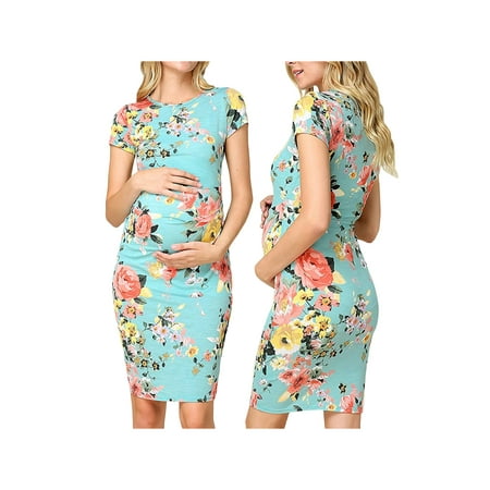 

Mubineo Women s Summer Floral Print Pregnancy Dress Short Sleeve Round Neck Baby Shower Dress