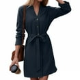 thumbnail image 2 of adviicd Womens Button Shirt Dress with Pockets Fall Mini Dresses Long Sleeve 3/4 Sleeve Long Tunics Blouse with Belt (Blue, M), 2 of 6