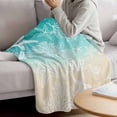 thumbnail image 3 of Teal Beige Ombre Coastal Blanket Soft Cozy Warm Throw Blanket for Couch, Plush Fuzzy Flannel Fleece Blankets for Sofa, Nautical Beach Starfish Coral Summer Bed Blankets Gifts for Men, 40"x60", 3 of 9
