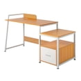 thumbnail image 2 of Beech Color Triamine Particleboard White Iron Pipe Cabinet, Multi-functional Storage with Drawer, USB Port, Three Sockets, Wireless Charging Computer Desk. Perfect for Home or Office Use, 2 of 9
