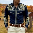 thumbnail image 2 of SXCXLSA Western Shirts For Mens Long Sleeve Button Collar Embroidered Cowboy Shirt Retro Classic Basic Tee With Floral Design Dark Blue XL, 2 of 4