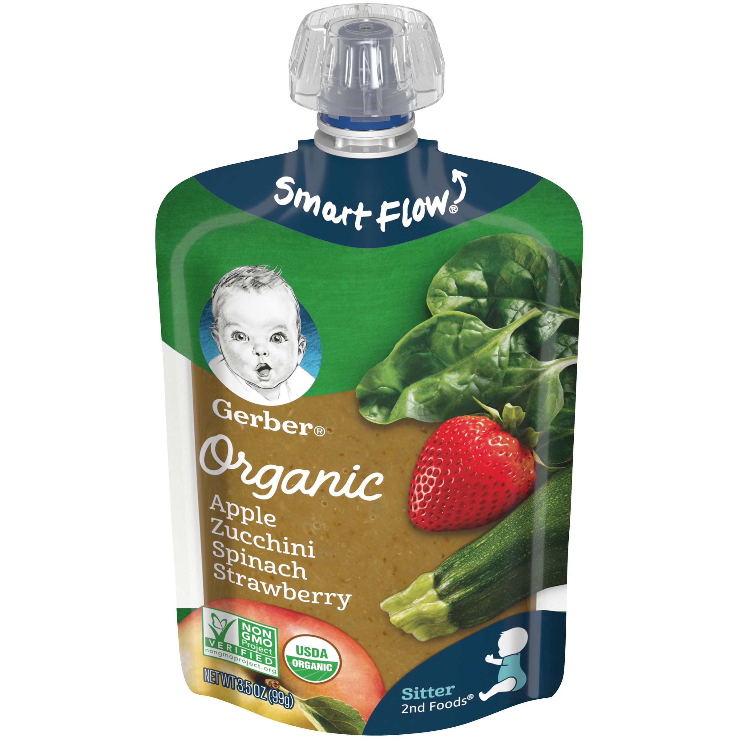 Gerber Organic Stage 2 Baby Food, Apple Zucchini Spinach Strawberry, 3.