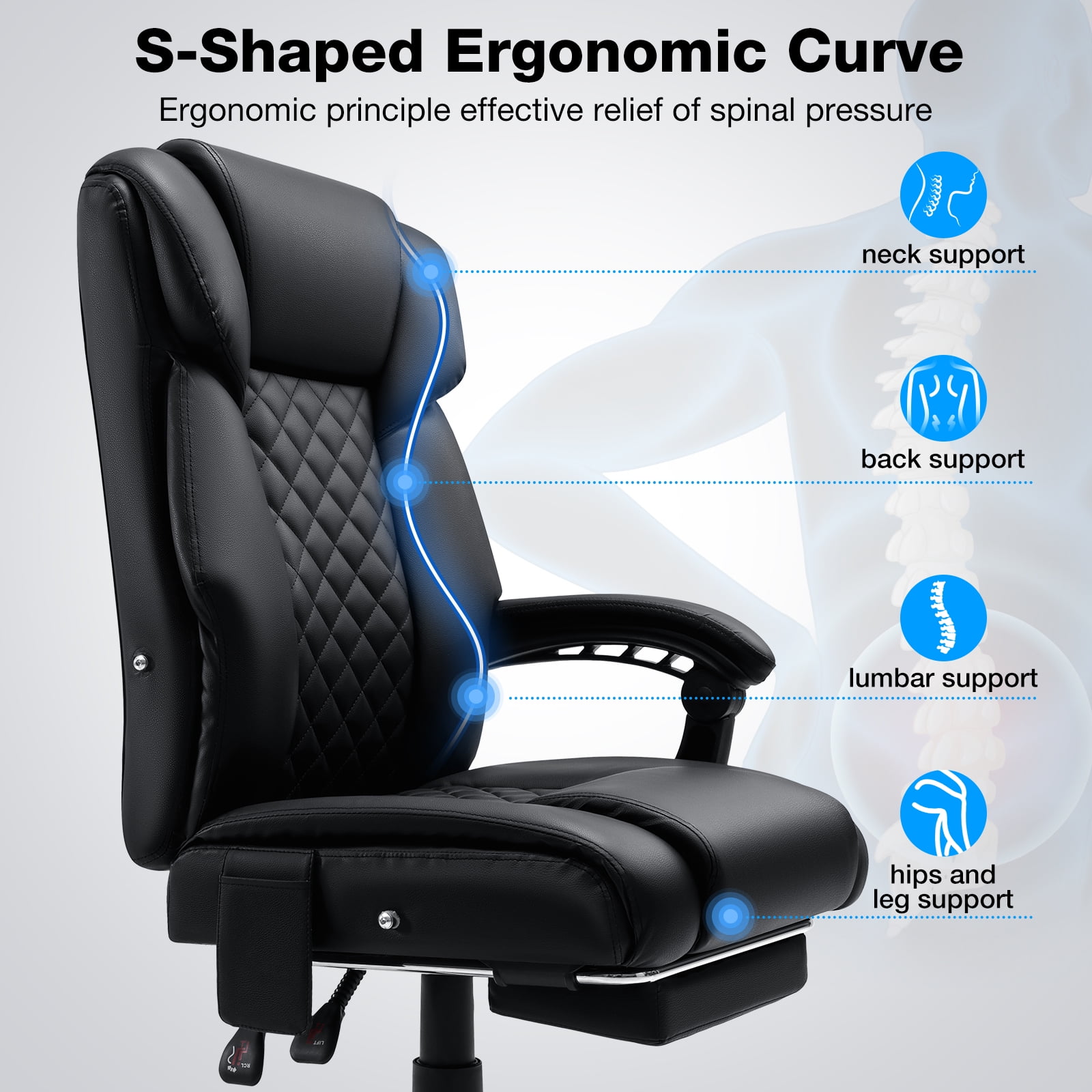Hoffree Massage Office Chair 400LBS Executive Office Chair Massage and Footrest Big and Tall Office Chair with Heated Lumbar Support, Ergonomic Computer Desk Chair Reclining High Back Leather Office