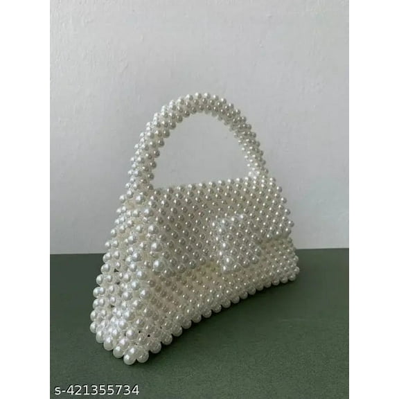 Handmade White Pearl Beaded Bag Ideal Gifting Handbag for Women's & Girls Special Occasion Use Purse