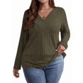 thumbnail image 3 of Women'S Plus Size Tops Trendy V Neck Casual Long Sleeve Shirts Knit Sweaters Green 4XL, 3 of 7