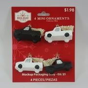 Holiday Time Black/ White Pick Up Truck with Miniature Tree Christmas Mini Ornaments, 4 Count