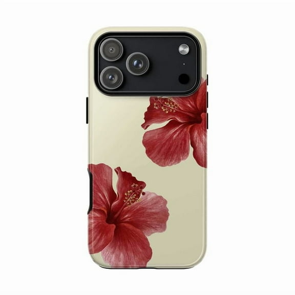 Red Hibiscus Floral Phone Case, Tropical Flower Design Cover for iPhone 17 16 15 14 13 12 11 Pro Max Plus Mini Protective Case