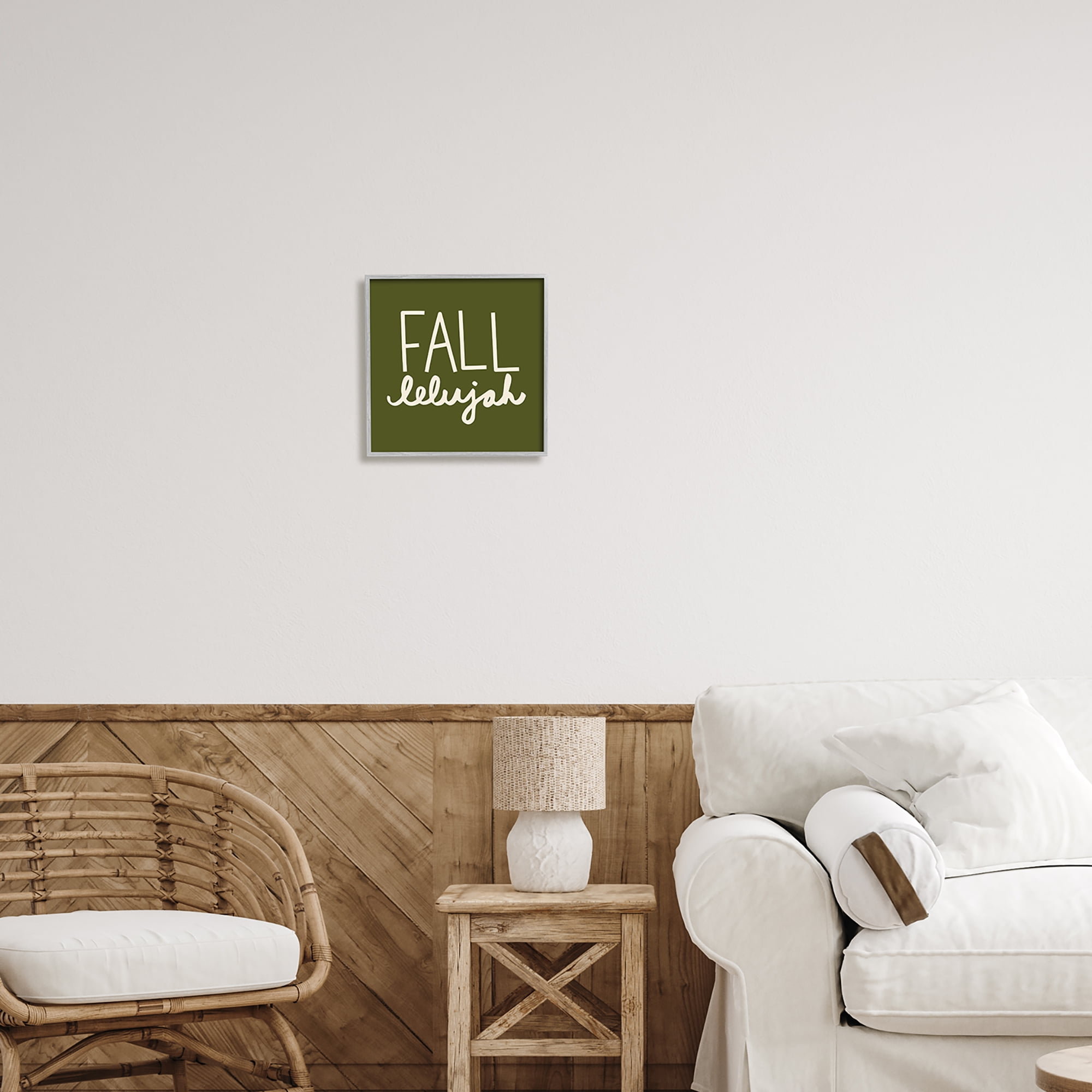 Stupell Industries Fall-lelujah Autumn Phrase Holiday Painting Gray Framed Art Print Wall Art, 12 x 12