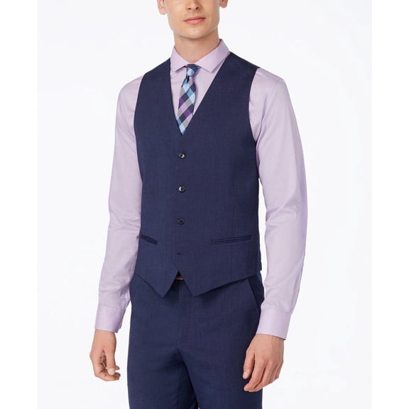 Alfani Mens Slim fit Button-Up Suit Vest XL Blue Solid Stretch