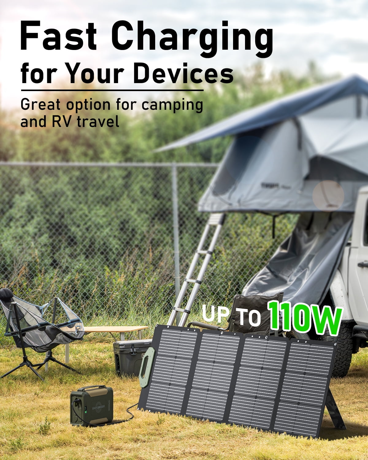 EASYLONGER 110W Foldable Solar Panel ESP110, Portable Solar Charger for ES960, ES720, ES400 AIR, Power Station, Camping, Fishing, Outdoor, RV and More
